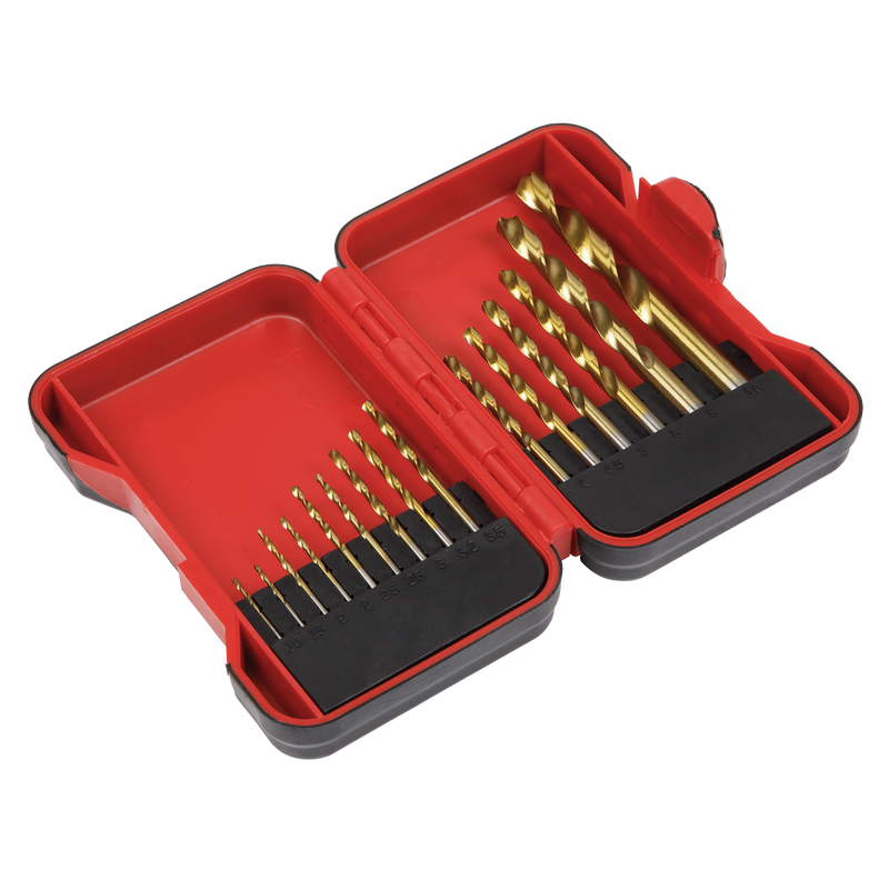 Sealey HSS Drill Bit Set 15 Piece - Titanium Nitride Coated
