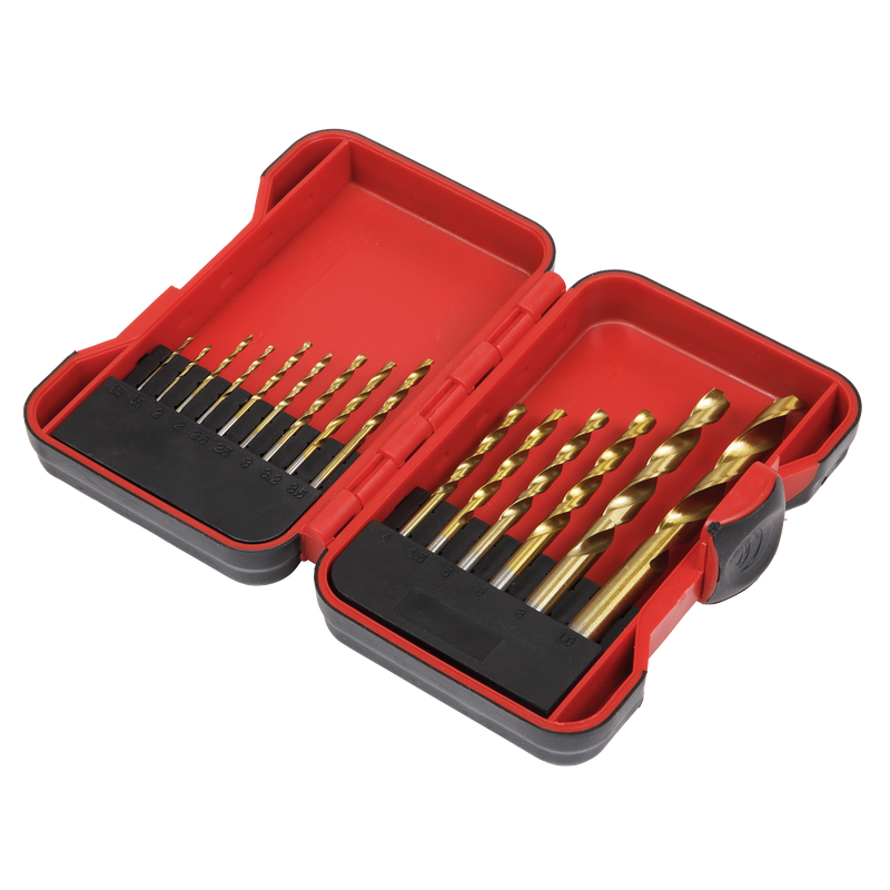 Sealey HSS Drill Bit Set 15 Piece - Titanium Nitride Coated