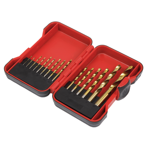 Sealey HSS Drill Bit Set 15 Piece - Titanium Nitride Coated