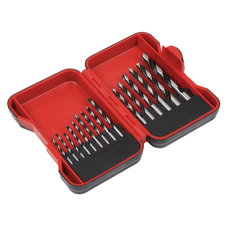 Sealey Brad Point Wood Drill Bit Set 15 Piece - Various Sizes