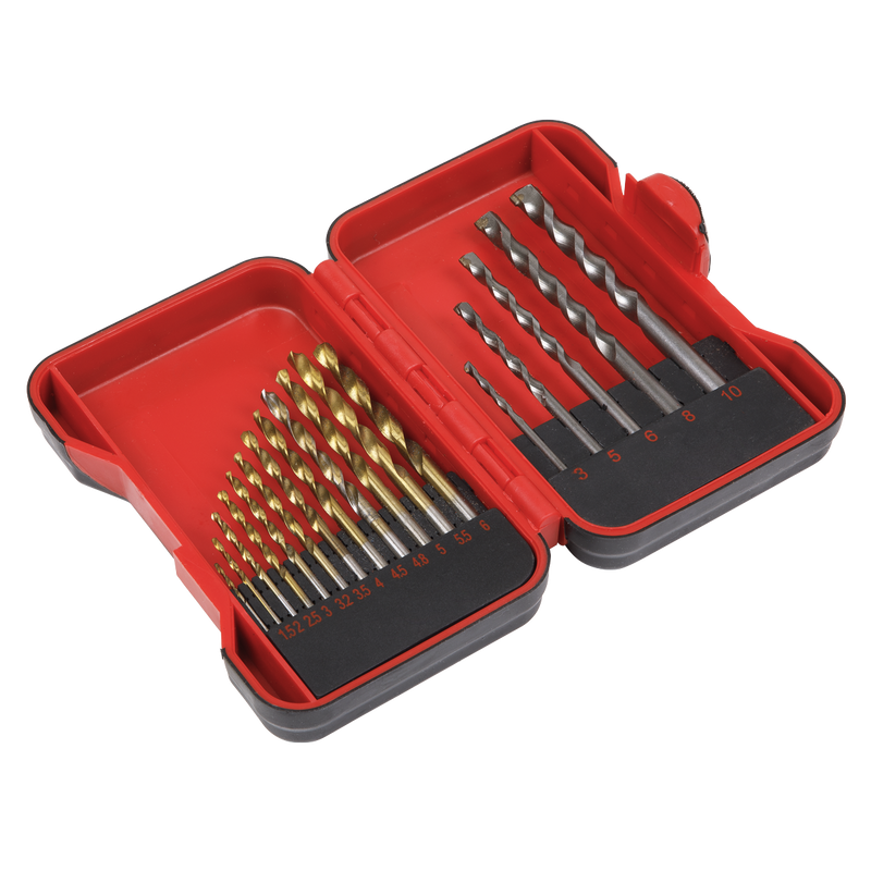 Sealey HSS/Masonry Drill Bit Set 17 Piece - Includes 12 HSS & 5 Masonry Bits