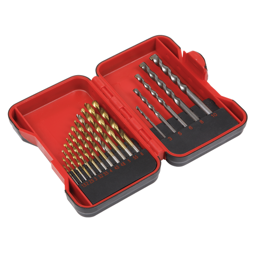 Sealey HSS/Masonry Drill Bit Set 17 Piece - Includes 12 HSS & 5 Masonry Bits