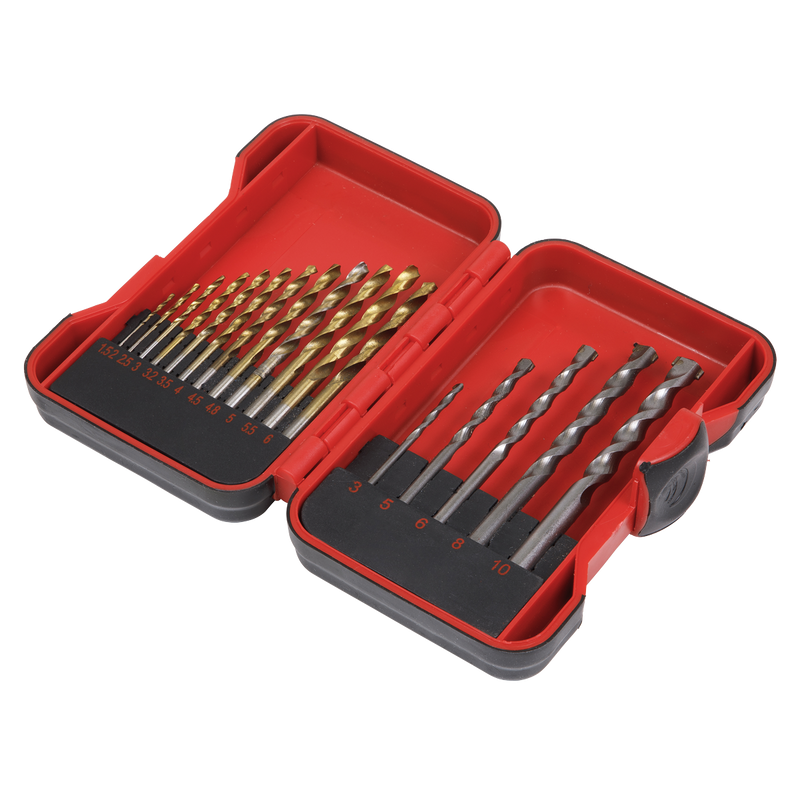 Sealey HSS/Masonry Drill Bit Set 17 Piece - Includes 12 HSS & 5 Masonry Bits