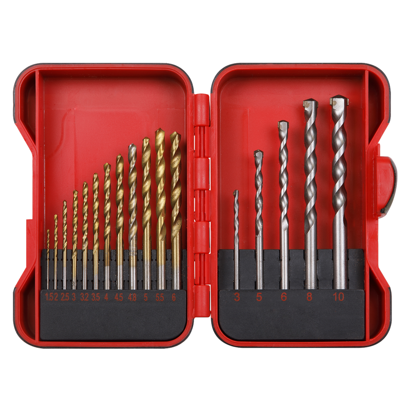 Sealey HSS/Masonry Drill Bit Set 17 Piece - Includes 12 HSS & 5 Masonry Bits