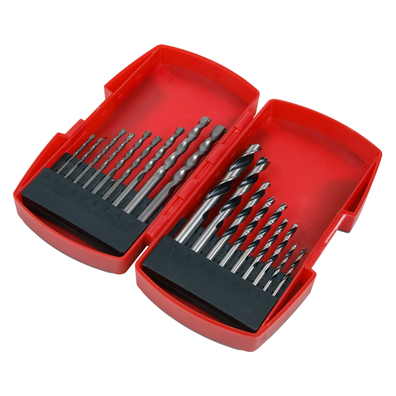 Sealey Wood/Masonry Drill Bit Set 18 Piece - Includes 3-10mm Sizes