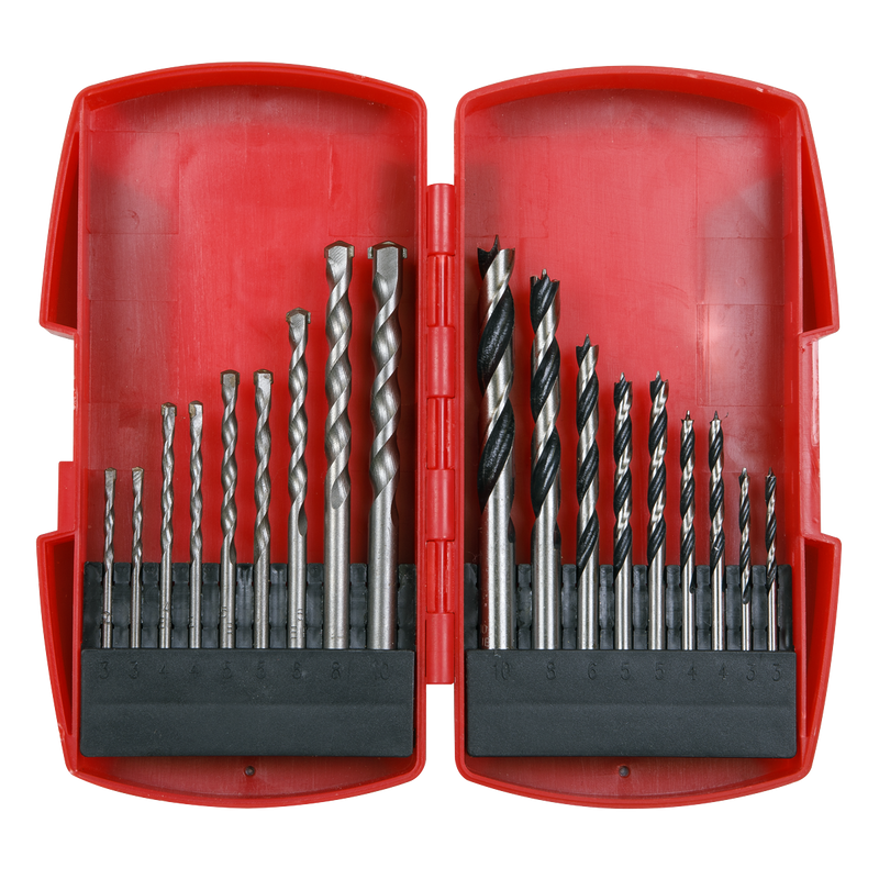 Sealey Wood/Masonry Drill Bit Set 18 Piece - Includes 3-10mm Sizes