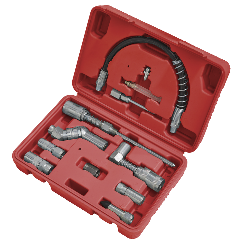 Sealey Grease Gun Adaptor Kit 12 Piece with Flexible Hose