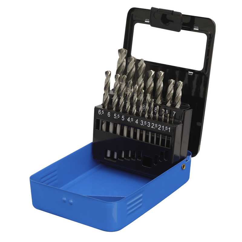 Sealey HSS Fully Ground Drill Bit Set 19 Piece 1-10mm