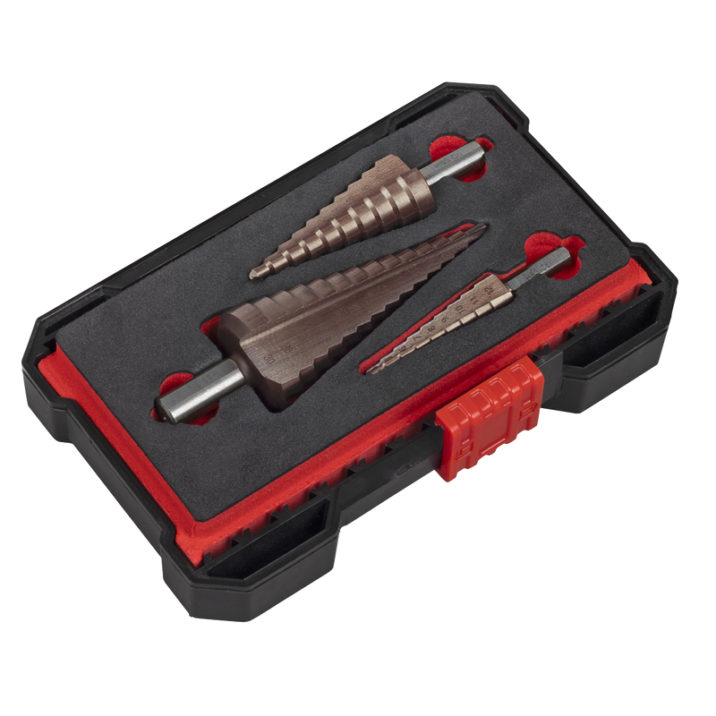 Sealey Premier Straight Flute HSS Cobalt Step Drill Bit Set 3 Piece