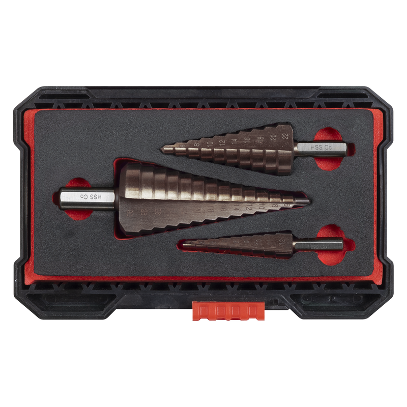 Sealey Premier Straight Flute HSS Cobalt Step Drill Bit Set 3 Piece