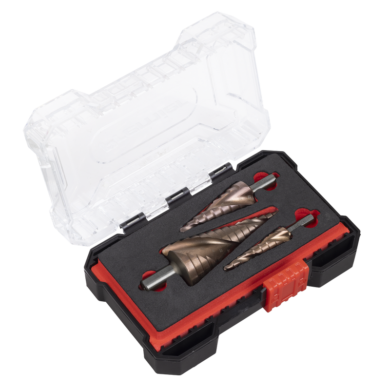 Sealey Premier Spiral Flute HSS Cobalt Step Drill Bit Set 3 Piece Ø4-32mm
