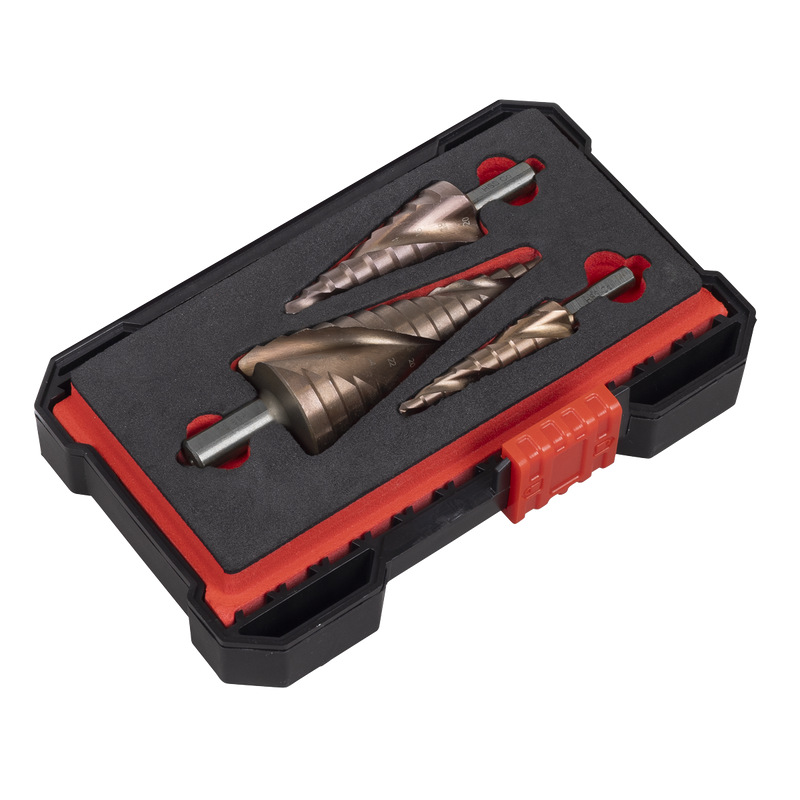 Sealey Premier Spiral Flute HSS Cobalt Step Drill Bit Set 3 Piece Ø4-32mm