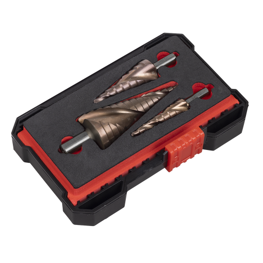Sealey Premier Spiral Flute HSS Cobalt Step Drill Bit Set 3 Piece Ø4-32mm