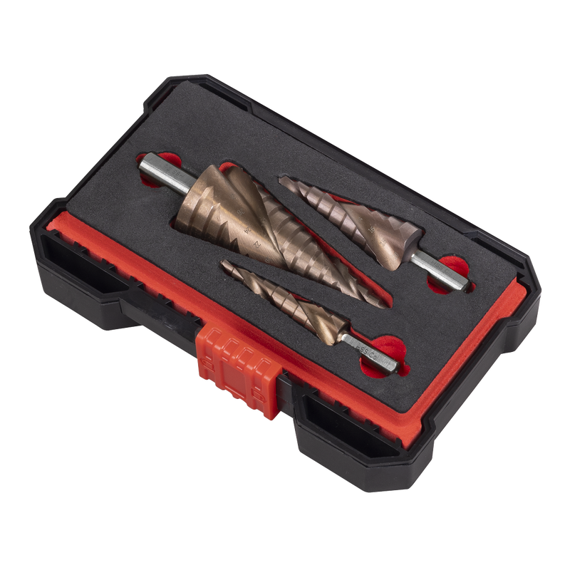 Sealey Premier Spiral Flute HSS Cobalt Step Drill Bit Set 3 Piece Ø4-32mm