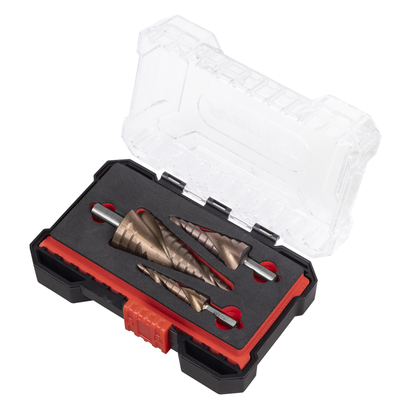 Sealey Premier Spiral Flute HSS Cobalt Step Drill Bit Set 3 Piece Ø4-32mm