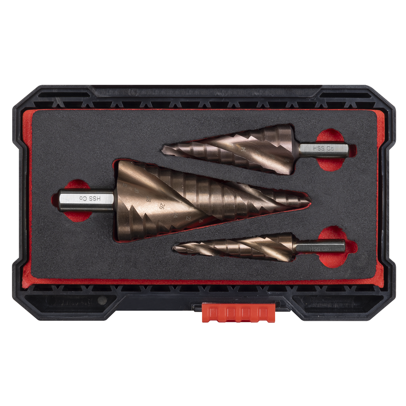 Sealey Premier Spiral Flute HSS Cobalt Step Drill Bit Set 3 Piece Ø4-32mm