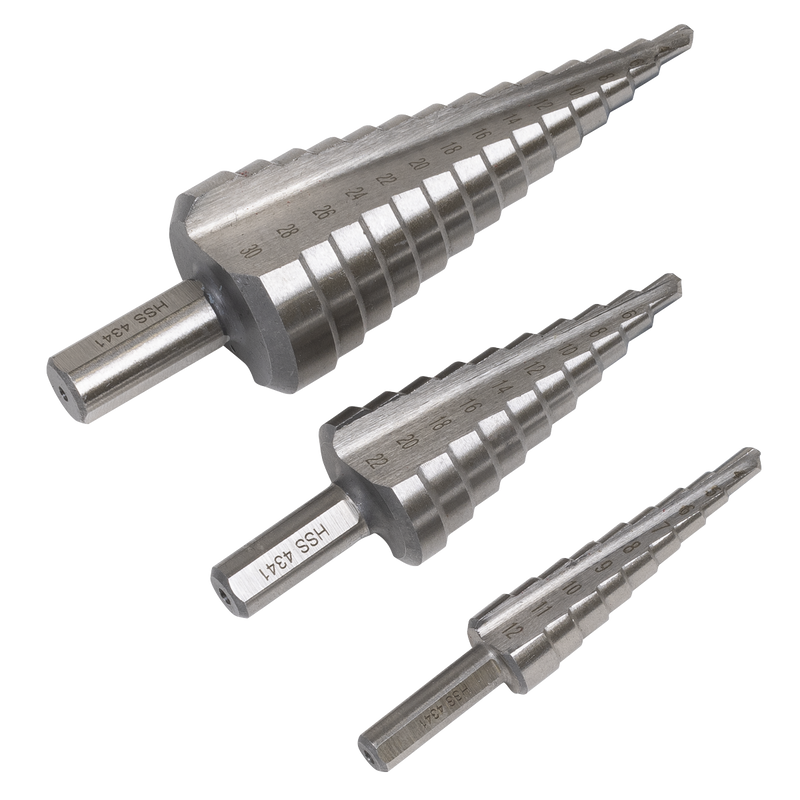 Sealey Step Drill Bit Set 3 Piece Ø4-30mm HSS 4341