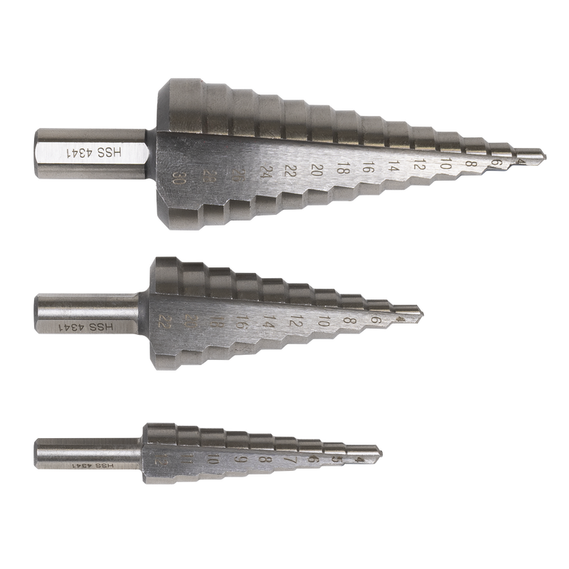 Sealey Step Drill Bit Set 3 Piece Ø4-30mm HSS 4341