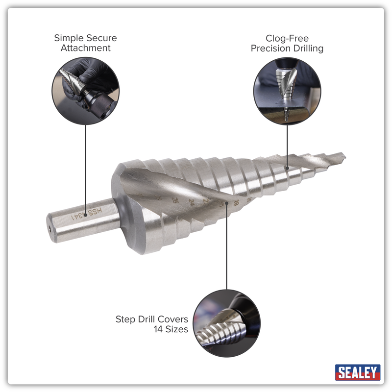 Sealey Spiral Flute HSS Step Drill Bit 4-30mm