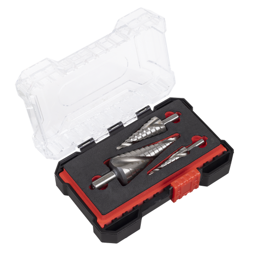 Sealey Spiral Flute HSS 4341 Step Drill Bit Set 3 Piece Ø4-30mm