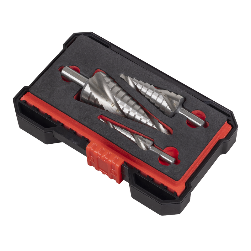 Sealey Spiral Flute HSS 4341 Step Drill Bit Set 3 Piece Ø4-30mm
