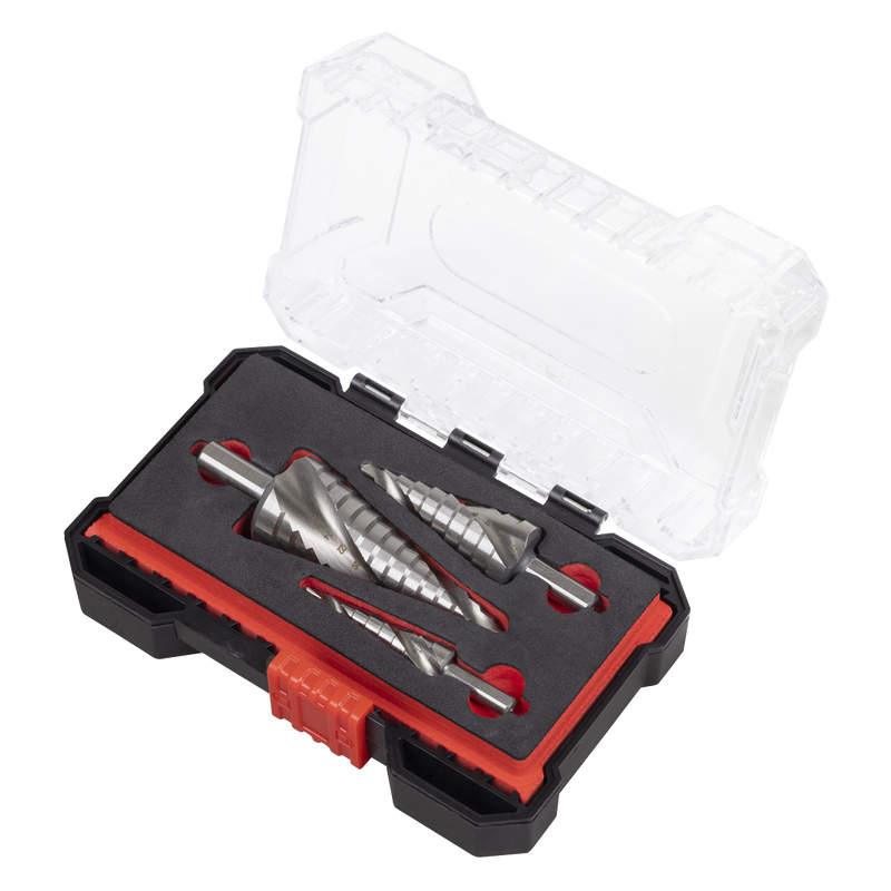 Sealey Spiral Flute HSS 4341 Step Drill Bit Set 3 Piece Ø4-30mm