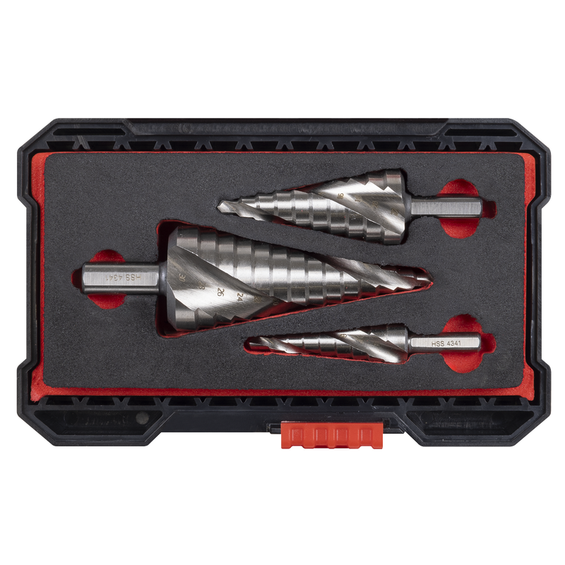 Sealey Spiral Flute HSS 4341 Step Drill Bit Set 3 Piece Ø4-30mm