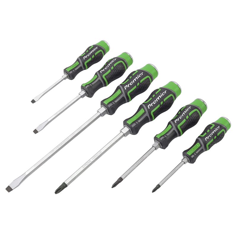 Sealey Premier Hammer-Thru Screwdriver Set 6 Piece - Hi-Vis Green