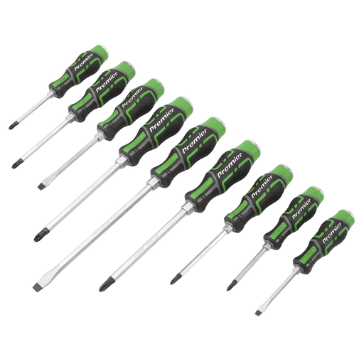 Sealey Premier Hammer-Thru Screwdriver Set 9 Piece - Hi-Vis Green