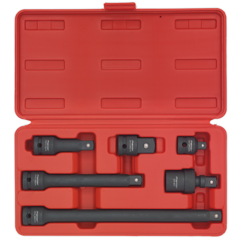 Sealey Premier Impact Adaptor & Extension Bar Set 1/2"Sq Drive 6 Piece