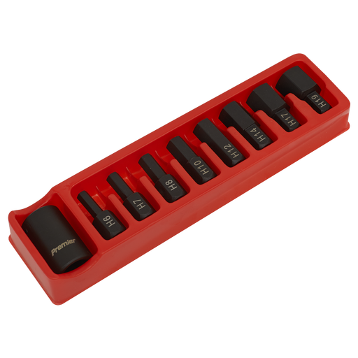 Sealey Premier Hex Impact Bit & Holder Set 1/2"Sq Drive 9 Piece