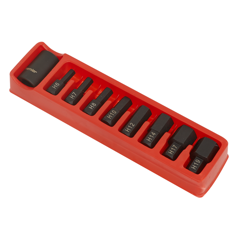 Sealey Premier Hex Impact Bit & Holder Set 1/2"Sq Drive 9 Piece