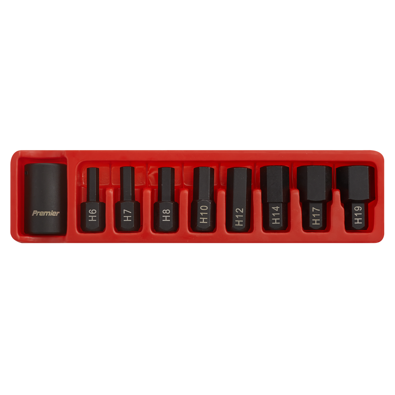 Sealey Premier Hex Impact Bit & Holder Set 1/2"Sq Drive 9 Piece