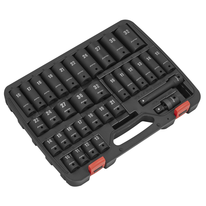 Sealey Premier Impact Socket Set 1/2"Sq Drive 34 Piece