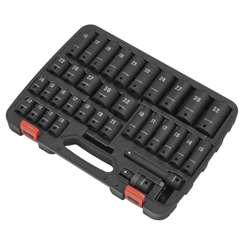 Sealey Premier Impact Socket Set 1/2"Sq Drive 34 Piece