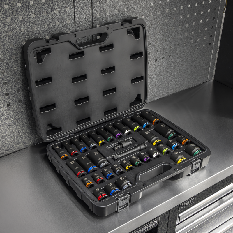 Sealey Premier Lock-On™ Impact Socket Set 34 Piece 1/2" Drive