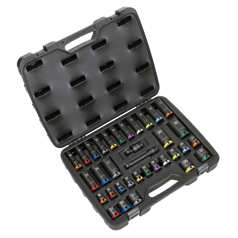 Sealey Premier Lock-On™ Impact Socket Set 34 Piece 1/2" Drive