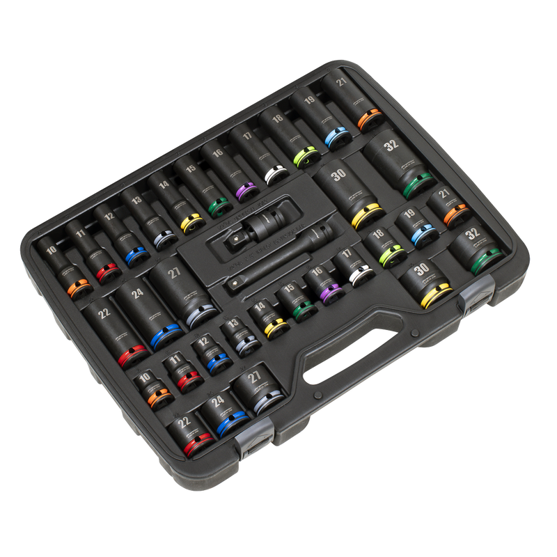 Sealey Premier Lock-On™ Impact Socket Set 34 Piece 1/2" Drive