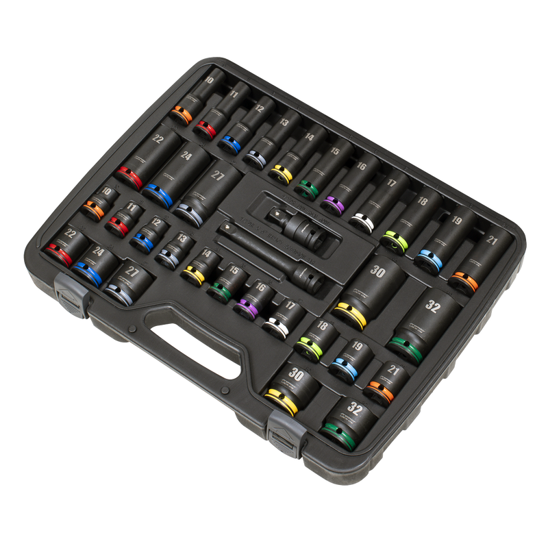 Sealey Premier Lock-On™ Impact Socket Set 34 Piece 1/2" Drive