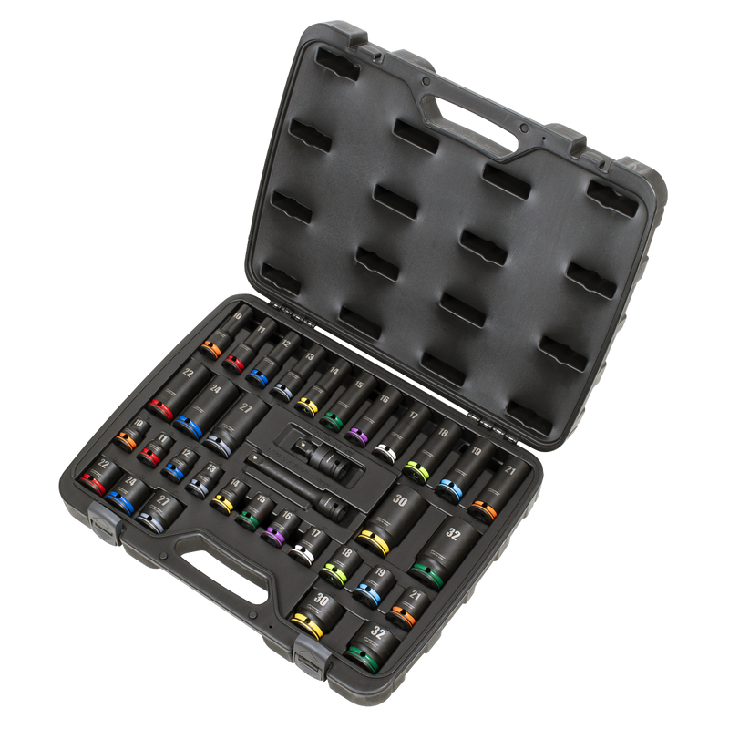 Sealey Premier Lock-On™ Impact Socket Set 34 Piece 1/2" Drive