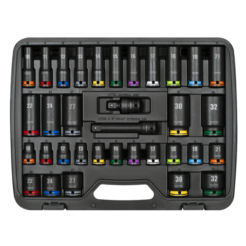 Sealey Premier Lock-On™ Impact Socket Set 34 Piece 1/2" Drive