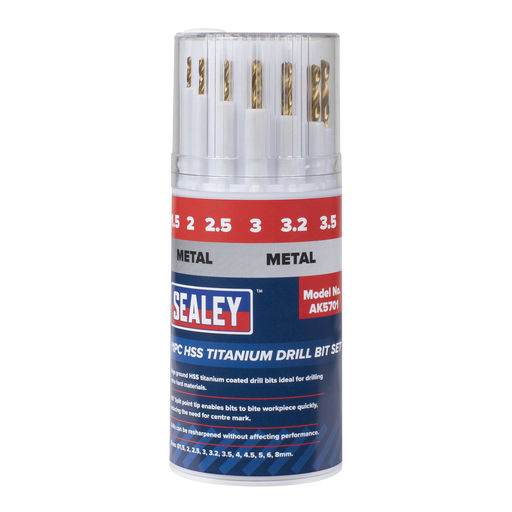 Sealey HSS Titanium Drill Bit Set 11 Piece Ø1.5-8mm