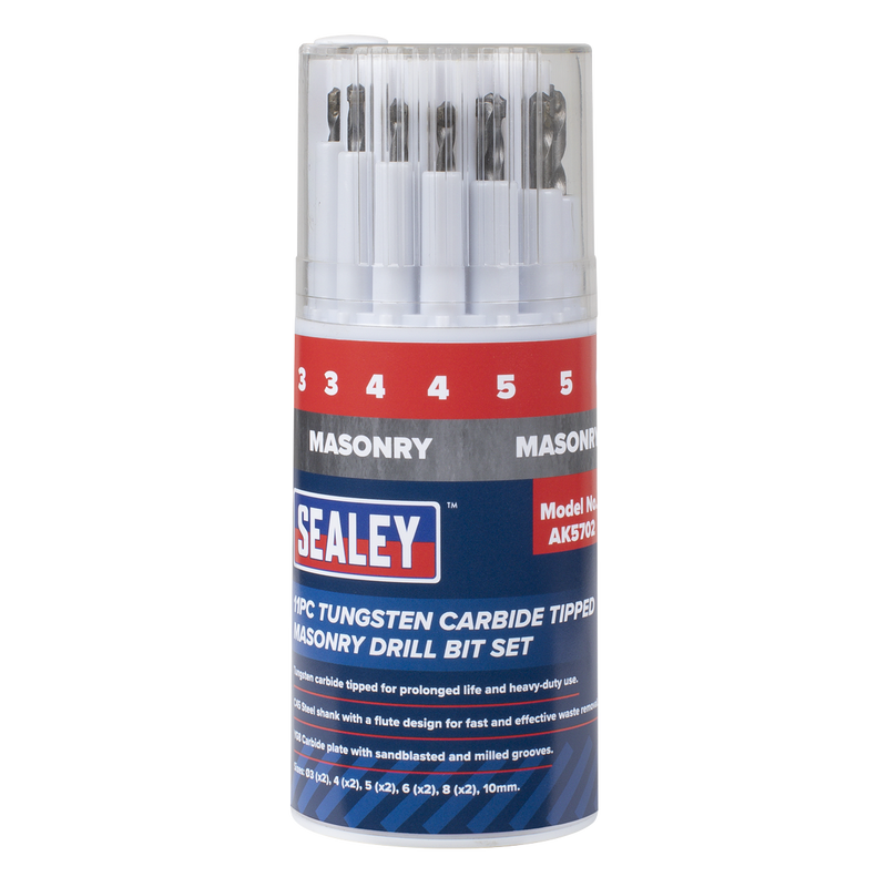 Sealey Tungsten Carbide Tipped Masonry Drill Bit Set 11 Piece