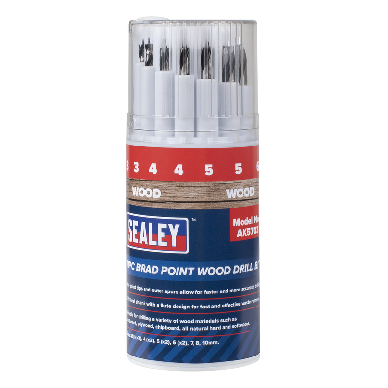 Sealey Brad Point Wood Drill Bit Set 11 Piece AK5703