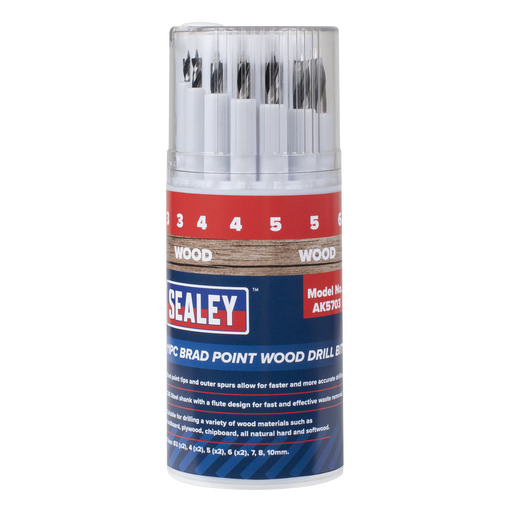 Sealey Brad Point Wood Drill Bit Set 11 Piece AK5703