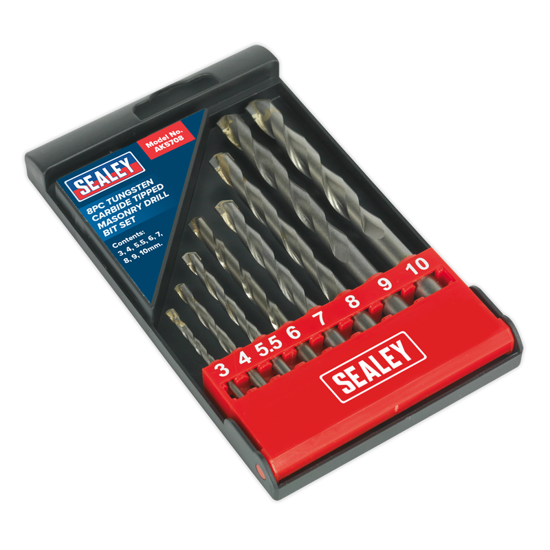Sealey Tungsten Carbide Tipped Drill Bit Set 8 Piece Ø3-10mm