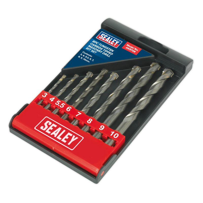 Sealey Tungsten Carbide Tipped Drill Bit Set 8 Piece Ø3-10mm
