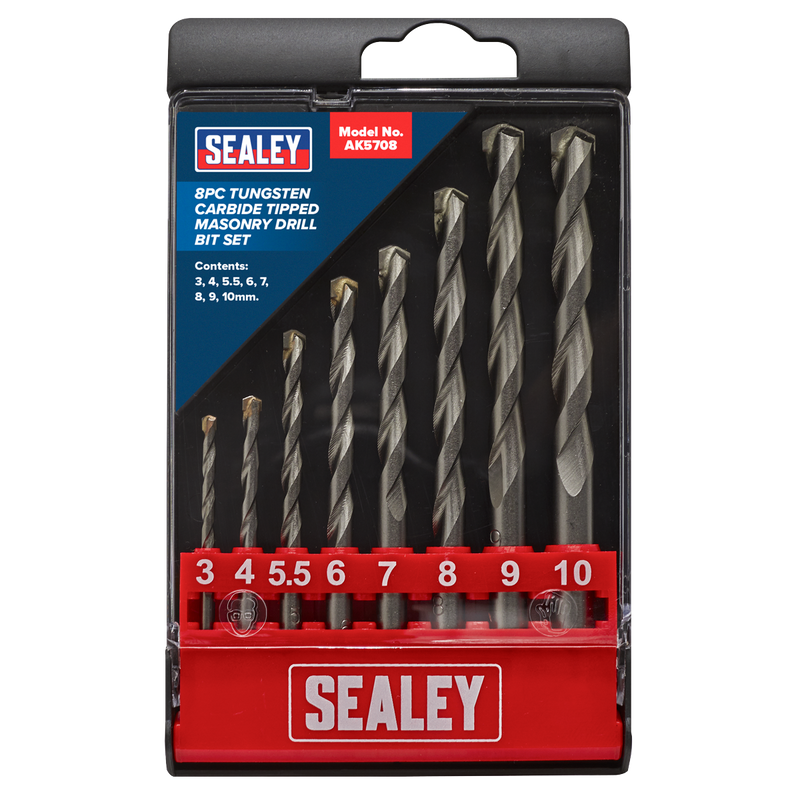 Sealey Tungsten Carbide Tipped Drill Bit Set 8 Piece Ø3-10mm