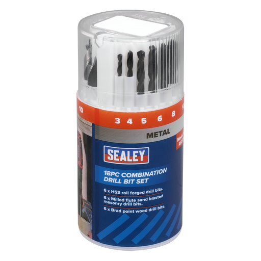 Sealey Combination Drill Bit Set 18 Piece HSS & Masonry