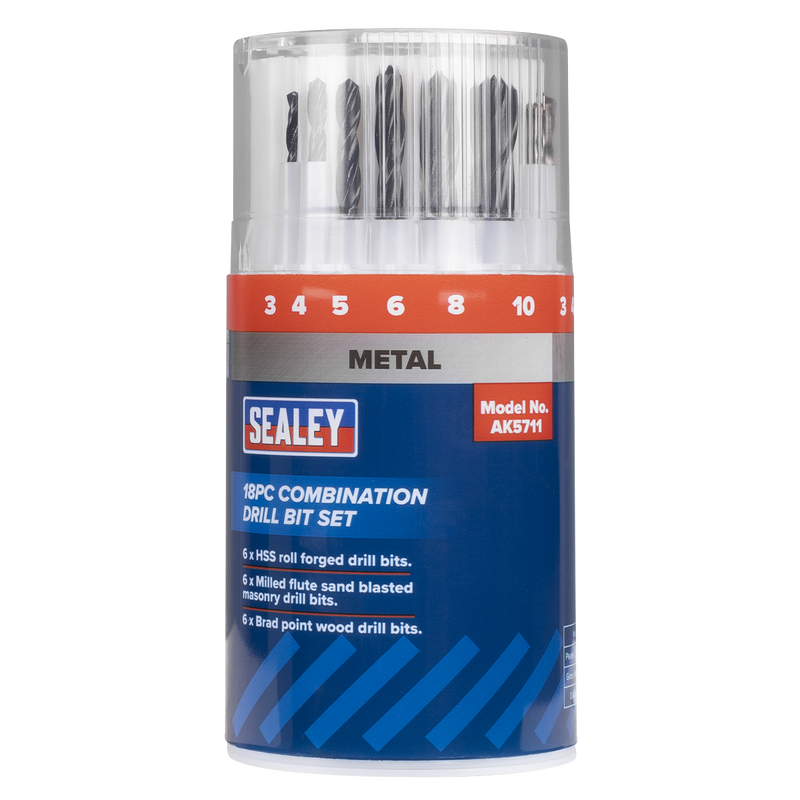 Sealey Combination Drill Bit Set 18 Piece HSS & Masonry